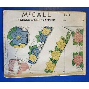 Vtg 1949 McCall's Kaumagraph Pattern IRON TRANSFERS Embroidery Wild Rose UNCUT